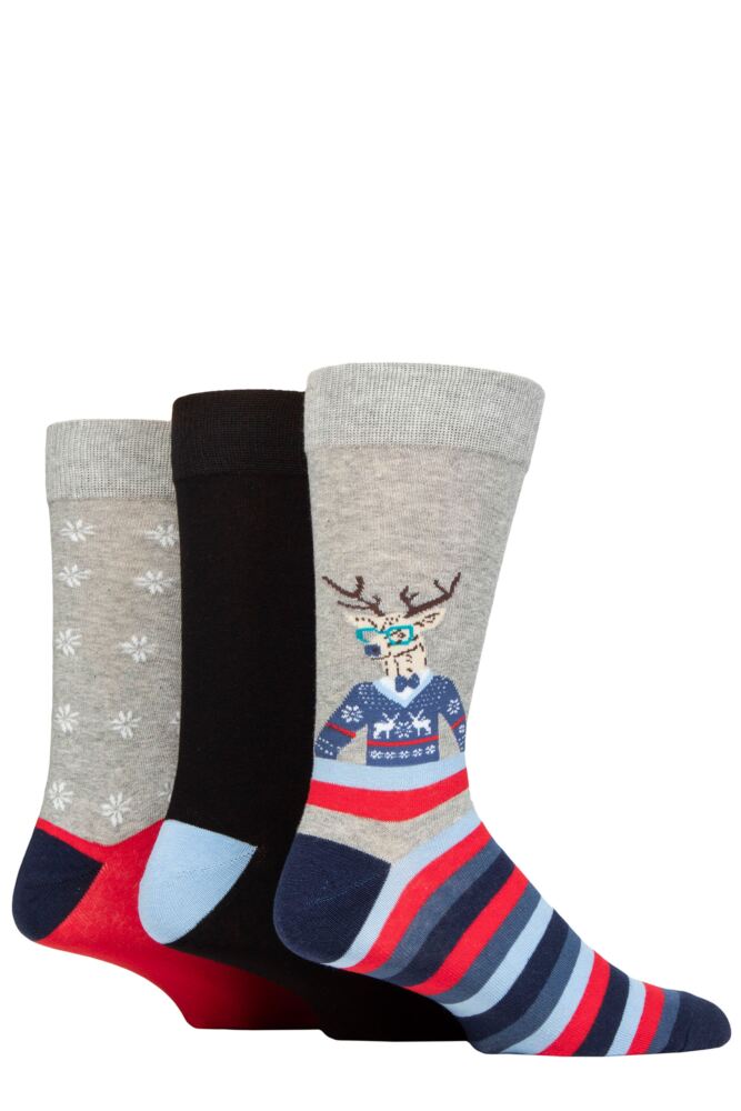 Sockshop WildfeetMens Cotton Christmas Patterned Socks 3-Pair