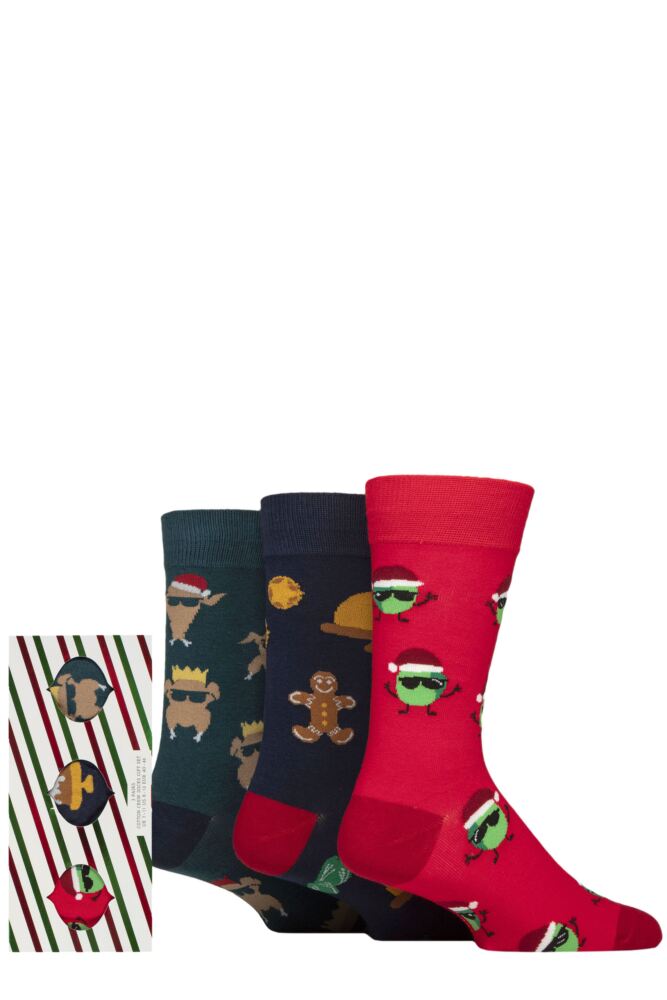 Sockshop WildfeetMens Cotton Christmas Socks 3-Pair Candy Cane Gift Box