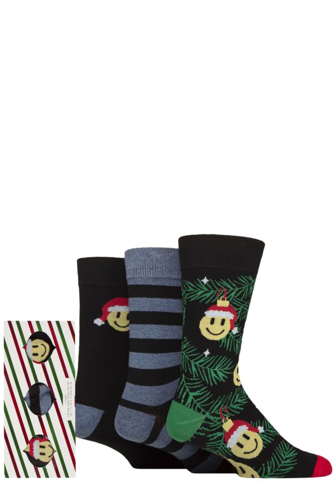 Sockshop WildfeetMens Cotton Christmas Socks 3-Pair Candy Cane Gift Box