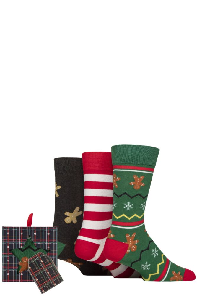 Sockshop WildfeetMens Cotton Christmas Socks 3-Pair Tartan Gift Box