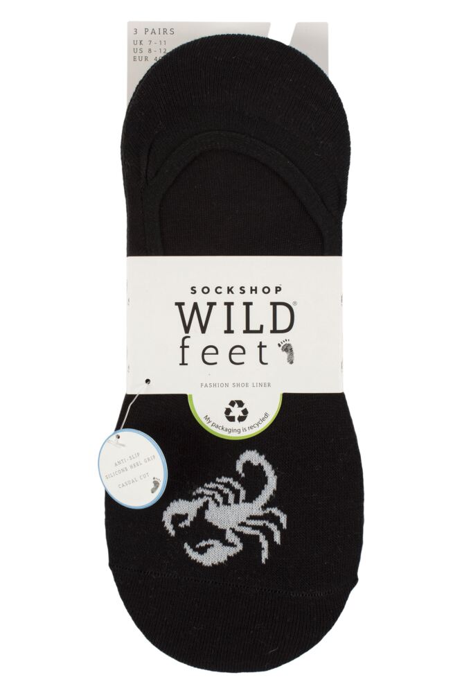 sockshop WildfeetMens Novelty Patterned Cotton Shoe Liner Socks 3-Pair