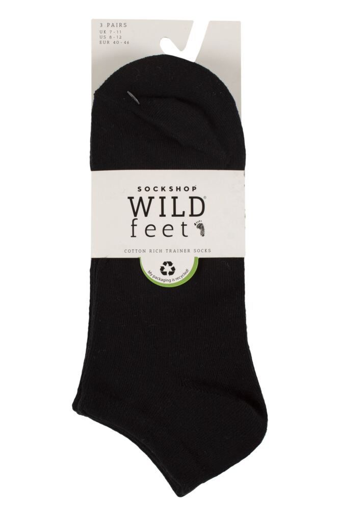 sockshop WildfeetMens Plain Cotton Trainer Socks 3-Pair