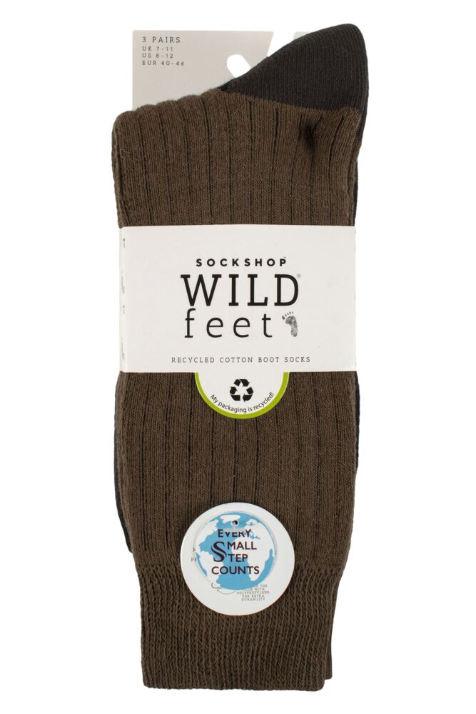 sockshop WildfeetMens Recycled Cotton Boot Socks 3-Pair