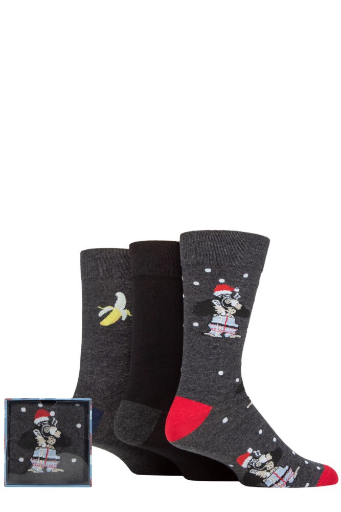 Sockshop WildfeetMens Winter Wonderland Christmas Socks 3-Pair Cube Gift Box