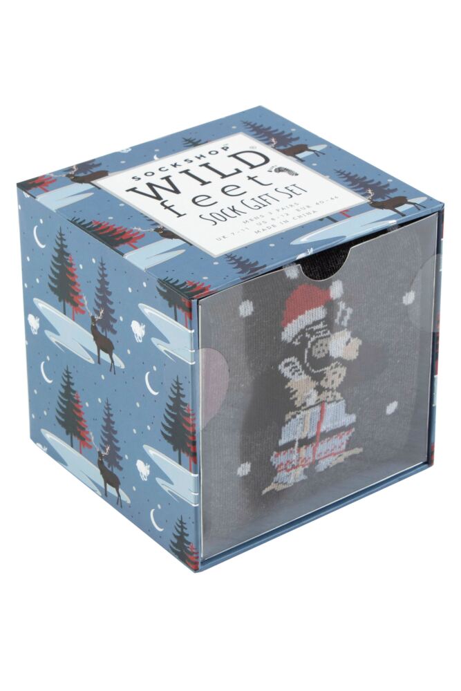 sockshop WildfeetMens Winter Wonderland Christmas Socks 3-Pair Cube Gift Box