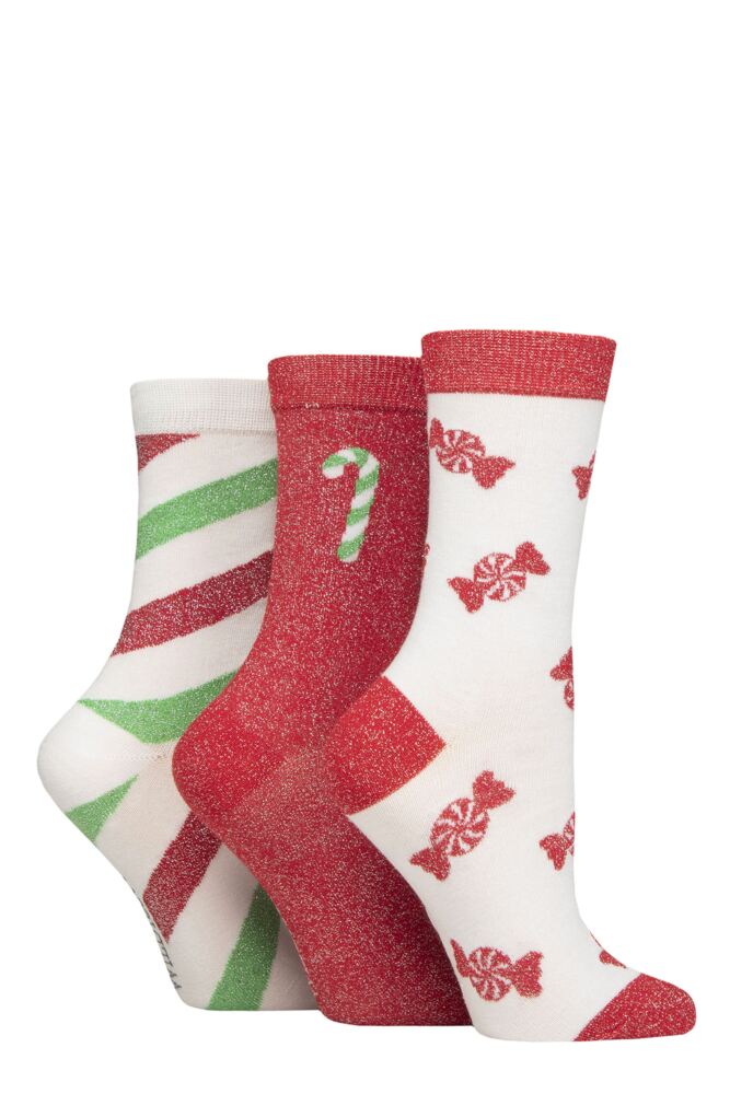 Sockshop WildfeetWomens Bamboo Christmas Patterned Sparkle Socks 3-Pair