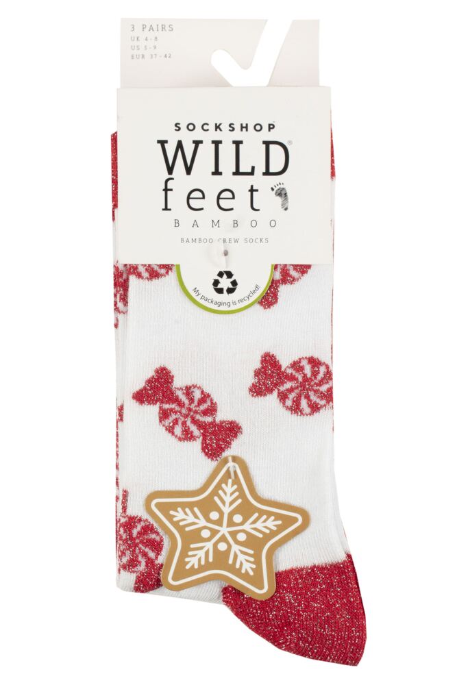 sockshop WildfeetWomens Bamboo Christmas Patterned Sparkle Socks 3-Pair