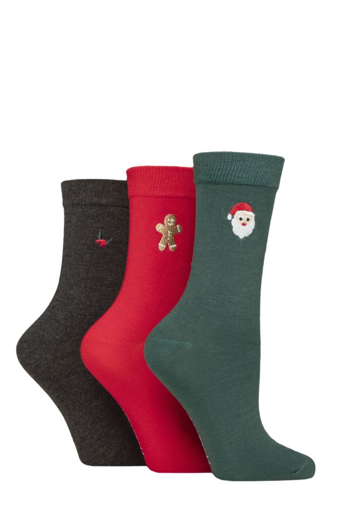 Sockshop WildfeetWomens Bamboo Embroidered Christmas Socks 3-Pair