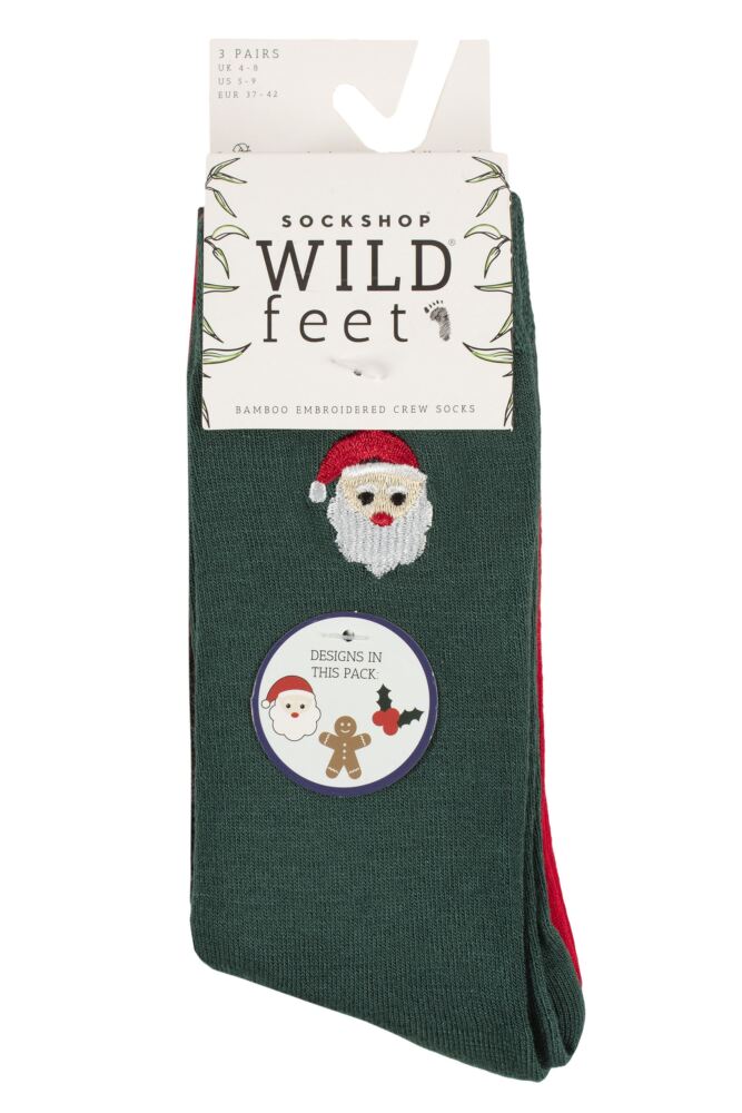 sockshop WildfeetWomens Bamboo Embroidered Christmas Socks 3-Pair