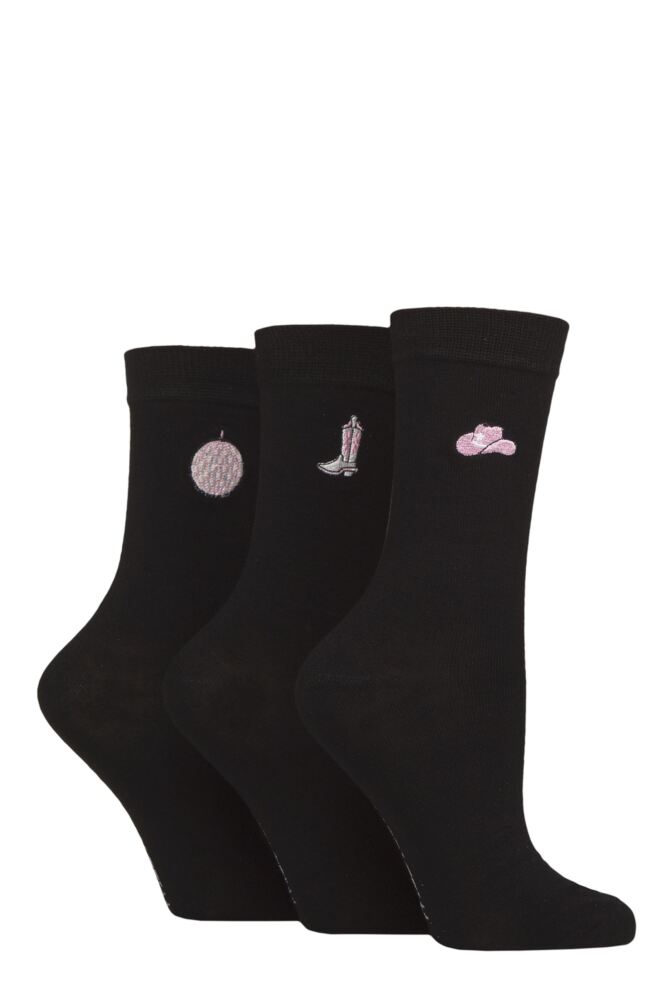 Sockshop WildfeetWomens Bamboo Embroidered Crew Socks 3-Pair