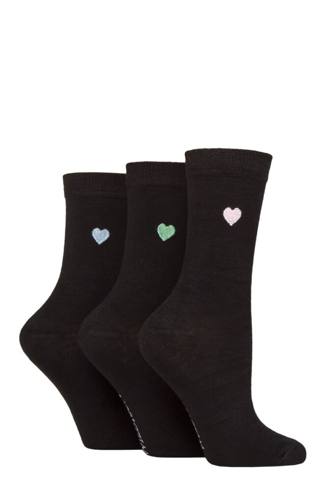Sockshop WildfeetWomens Bamboo Embroidered Crew Socks 3-Pair