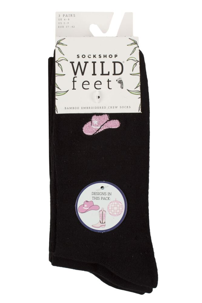 sockshop WildfeetWomens Bamboo Embroidered Crew Socks 3-Pair