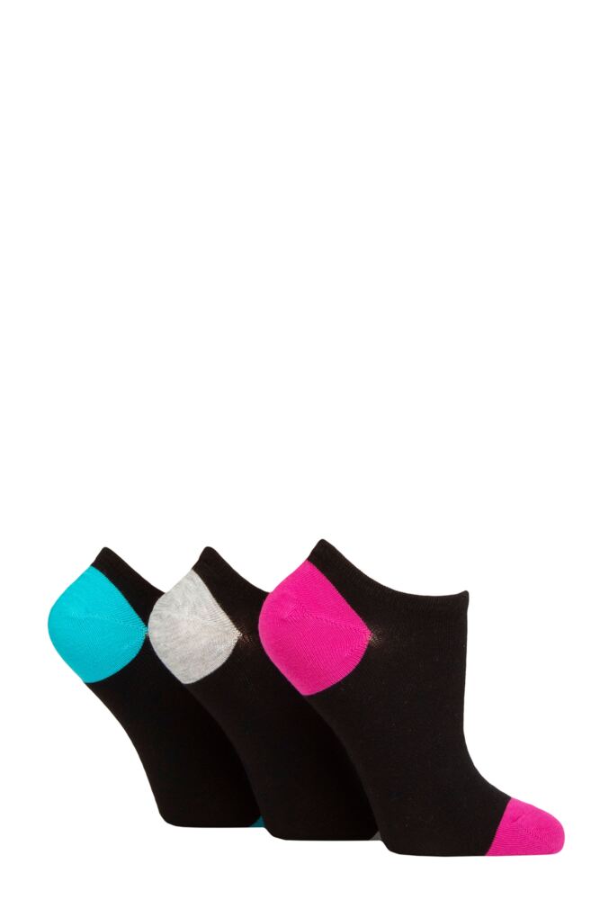 Sockshop WildfeetWomens Bamboo Plain Patterned & Contrast Heel Trainer Socks 3-Pair