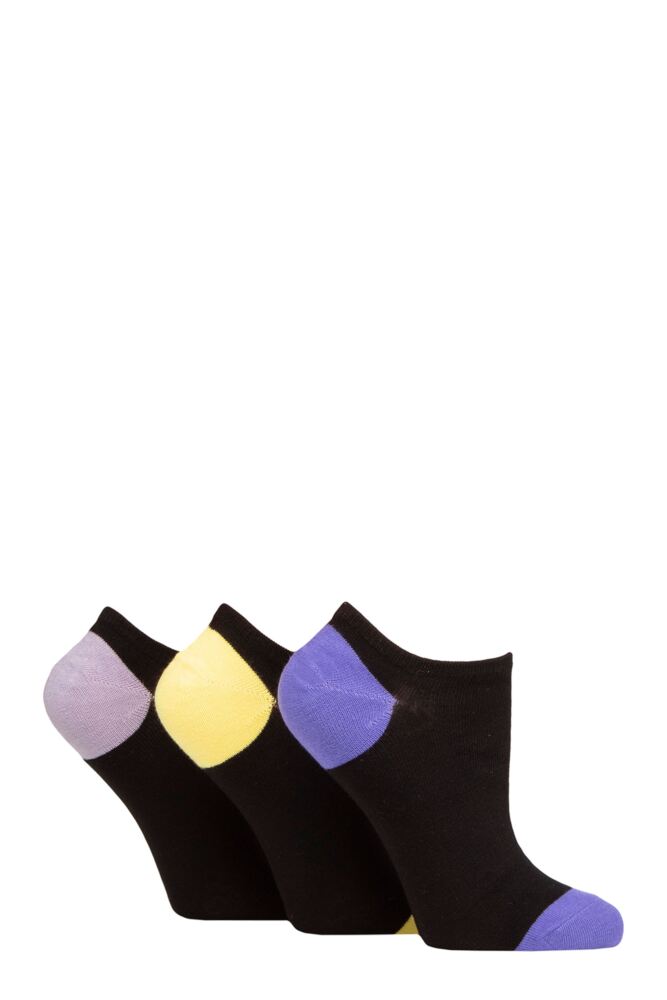 Sockshop WildfeetWomens Bamboo Plain Patterned & Contrast Heel Trainer Socks 3-Pair