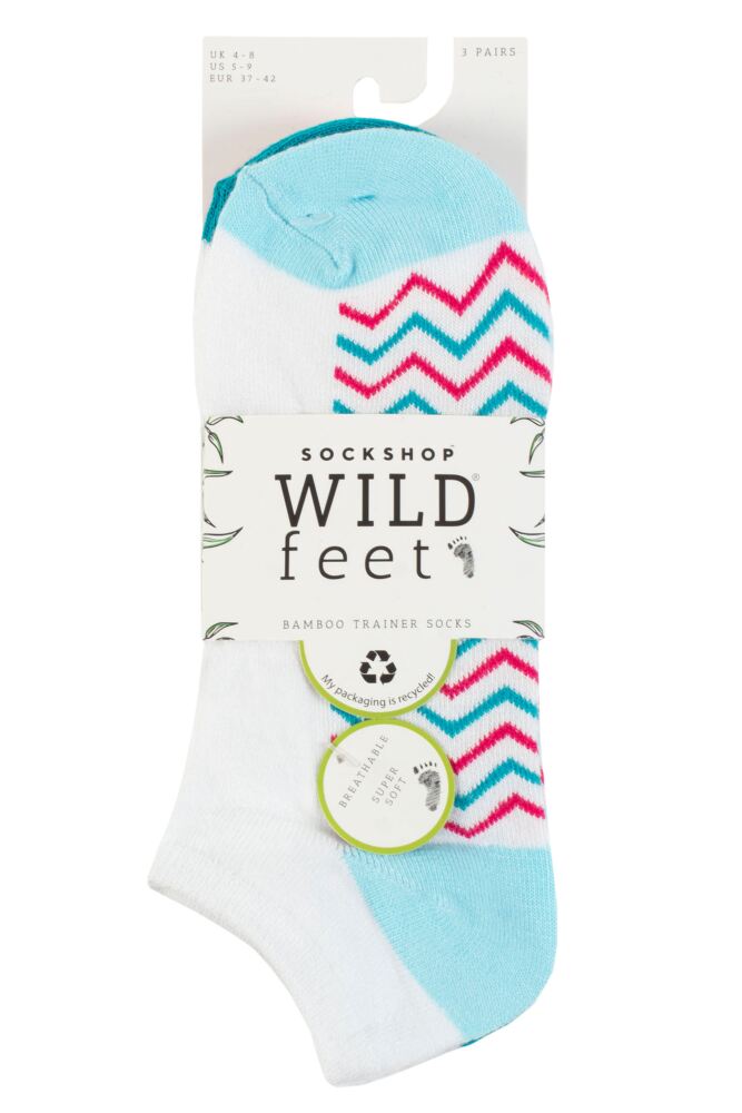 sockshop WildfeetWomens Bamboo Plain Patterned & Contrast Heel Trainer Socks 3-Pair