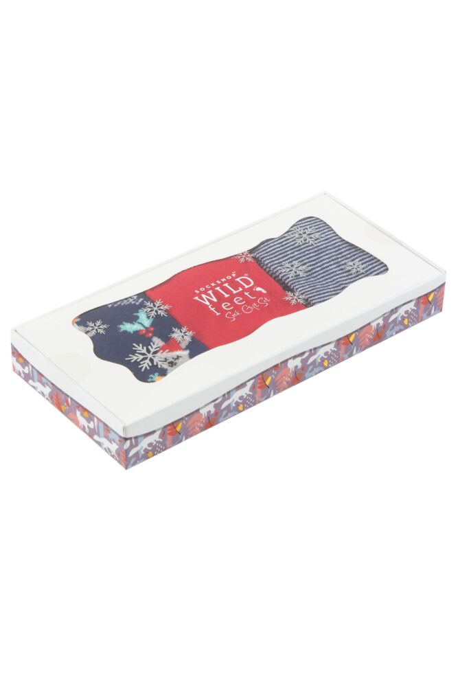 Sockshop WildfeetWomens Cotton Christmas Flat Socks 3-Pair Gift Box