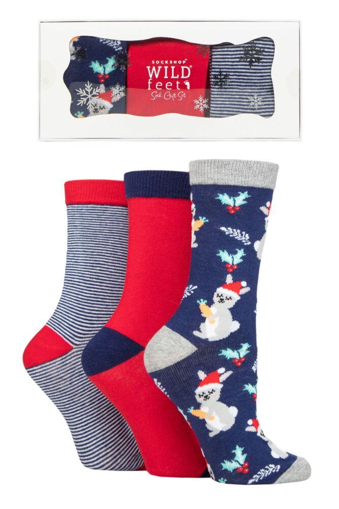 Sockshop WildfeetWomens Cotton Christmas Flat Socks 3-Pair Gift Box