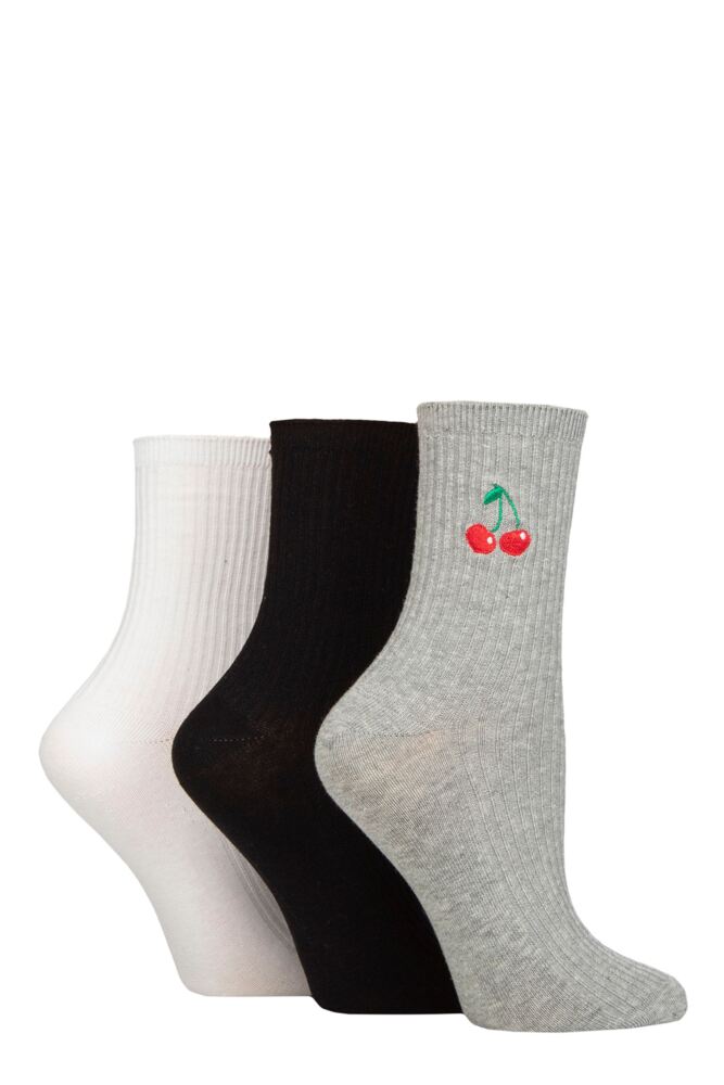 Sockshop WildfeetWomens Cotton Embroidered Ribbed Socks 3-Pair