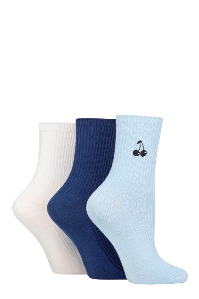 Sockshop WildfeetWomens Cotton Embroidered Ribbed Socks 3-Pair