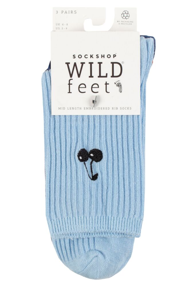 sockshop WildfeetWomens Cotton Embroidered Ribbed Socks 3-Pair