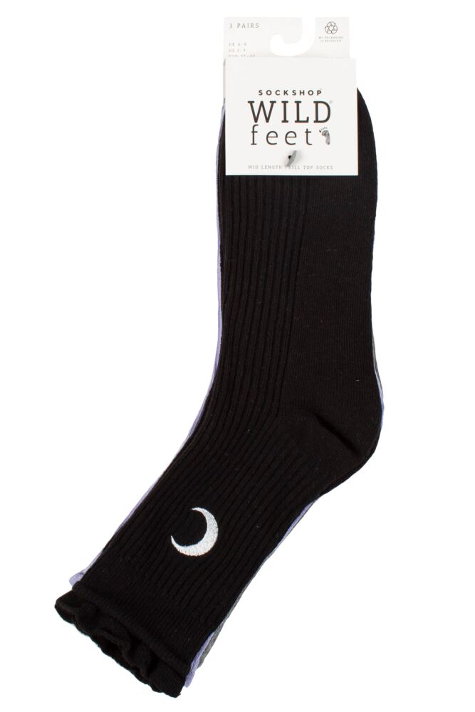 sockshop WildfeetWomens Cotton Mid Length Frill Top Embroidered Socks 3-Pair