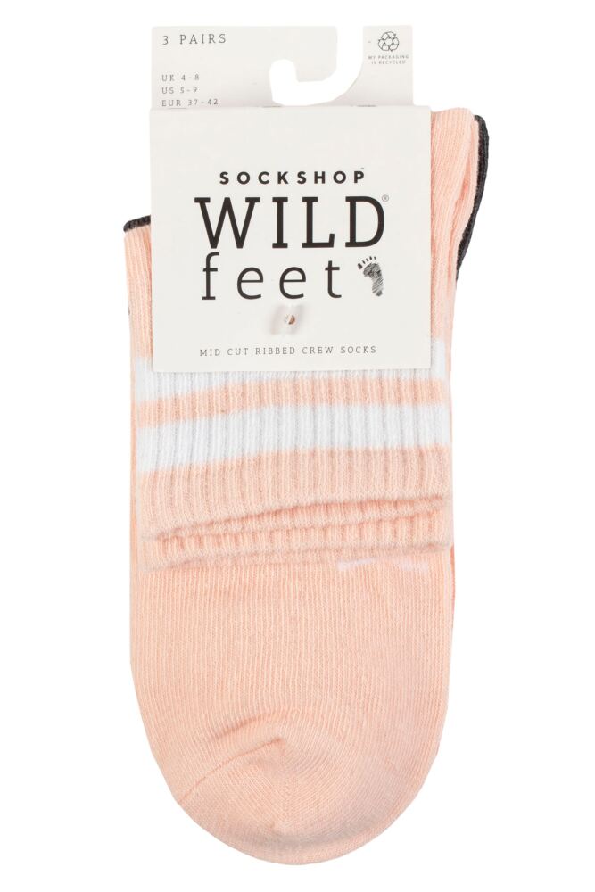 sockshop WildfeetWomens Cotton Plain Mid Cut Ribbed Crew Socks 3-Pair