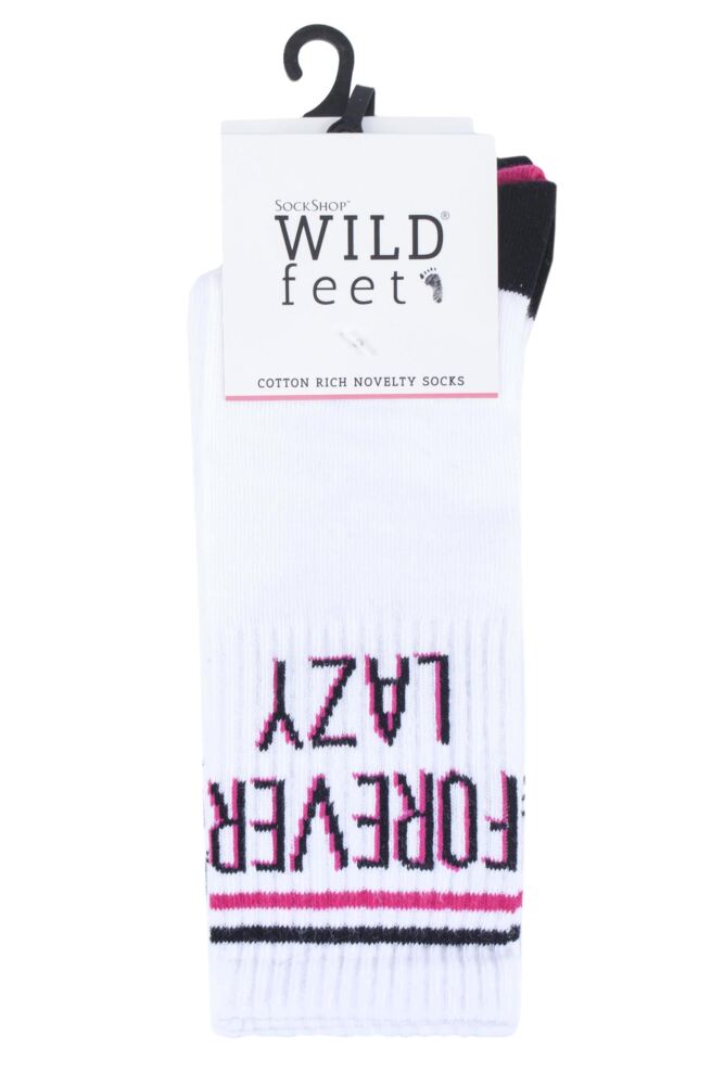 sockshop WildfeetWomens Cotton Slogan Sports Socks 3-Pair
