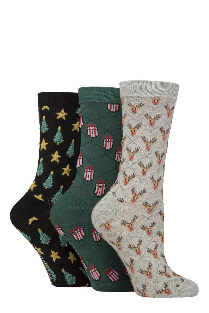 Sockshop WildfeetWomens Cotton Textured Knit Christmas Patterned Socks 3-Pair