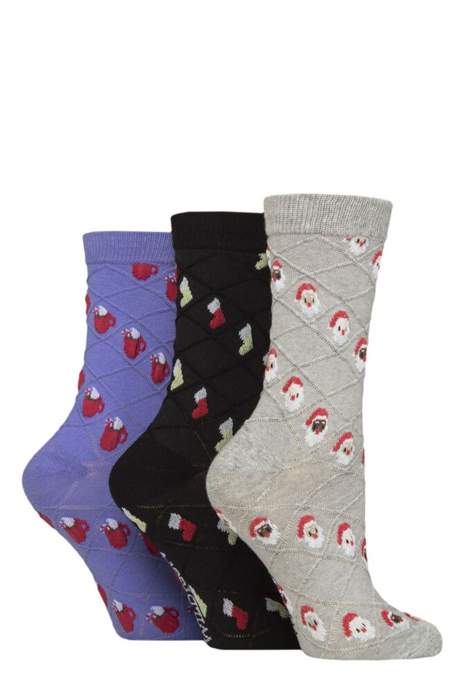 Sockshop WildfeetWomens Cotton Textured Knit Christmas Patterned Socks 3-Pair