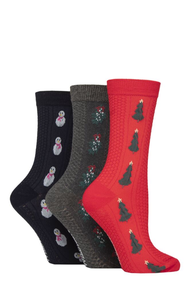 Sockshop WildfeetWomens Cotton Textured Knit Christmas Patterned Socks 3-Pair