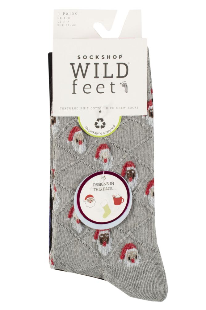 sockshop WildfeetWomens Cotton Textured Knit Christmas Patterned Socks 3-Pair