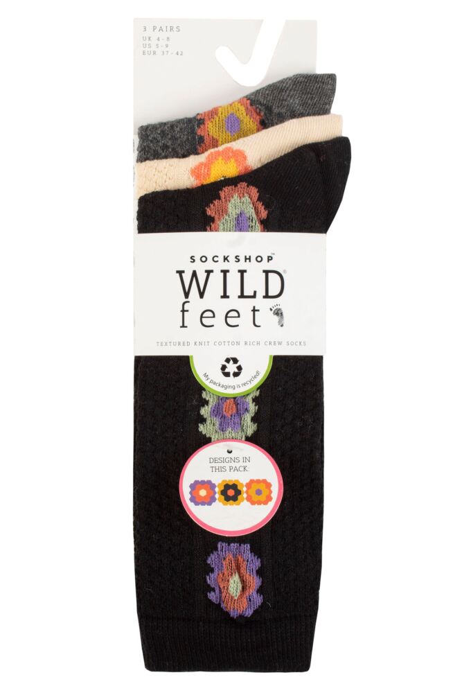 Sockshop WildfeetWomens Cotton Textured Knit Socks 3-Pair