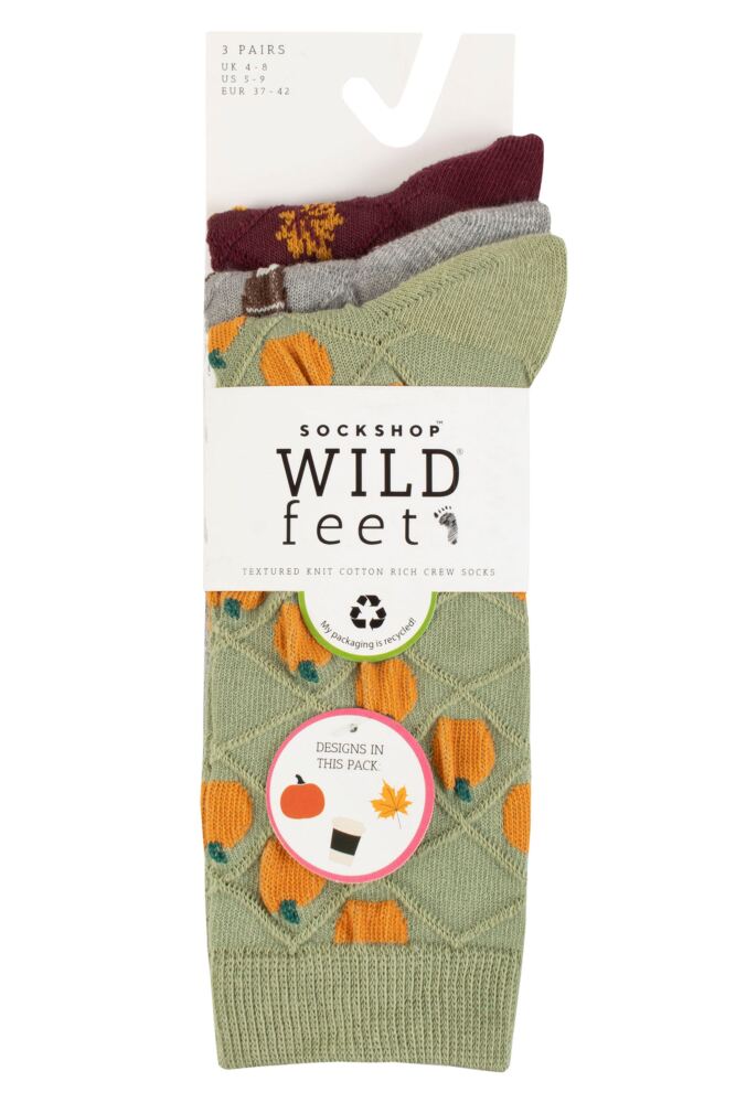 sockshop WildfeetWomens Cotton Textured Knit Socks 3-Pair