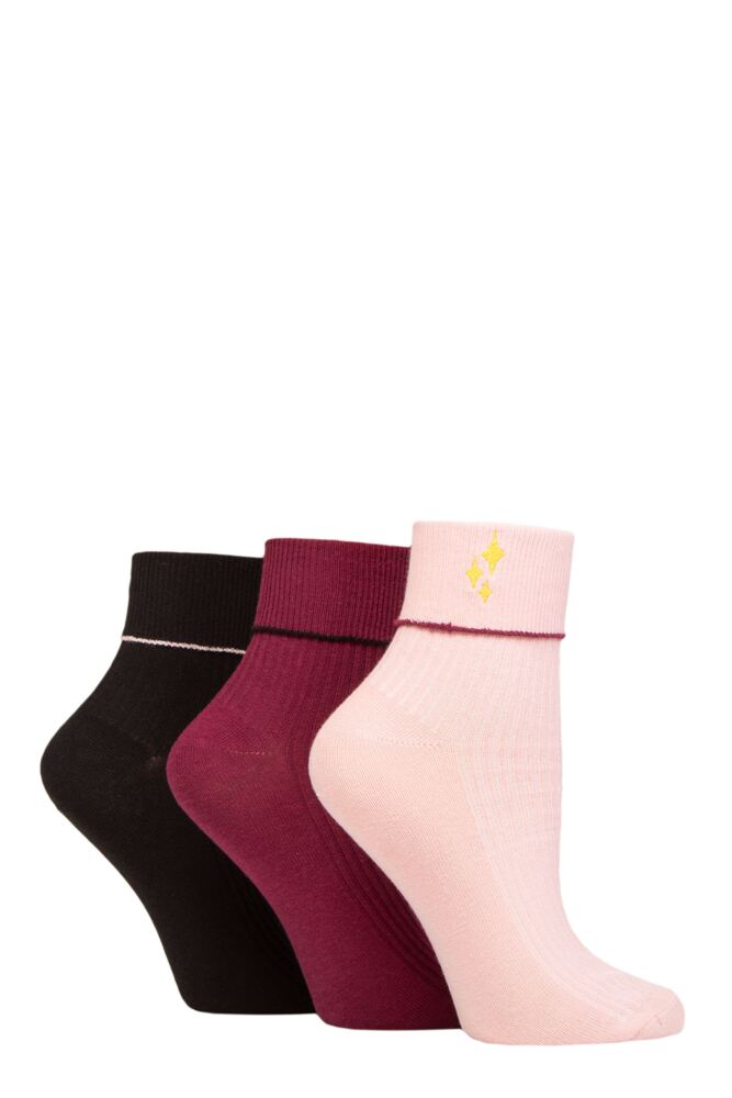Sockshop WildfeetWomens Cotton Turn Over Top Socks 3-Pair