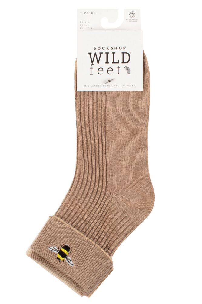 sockshop WildfeetWomens Cotton Turn Over Top Socks 3-Pair