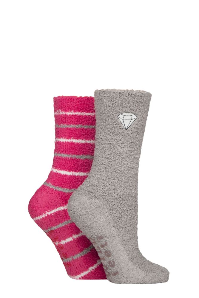 Sockshop WildfeetWomens Embroidered Cosy Lounge Socks 2-Pair