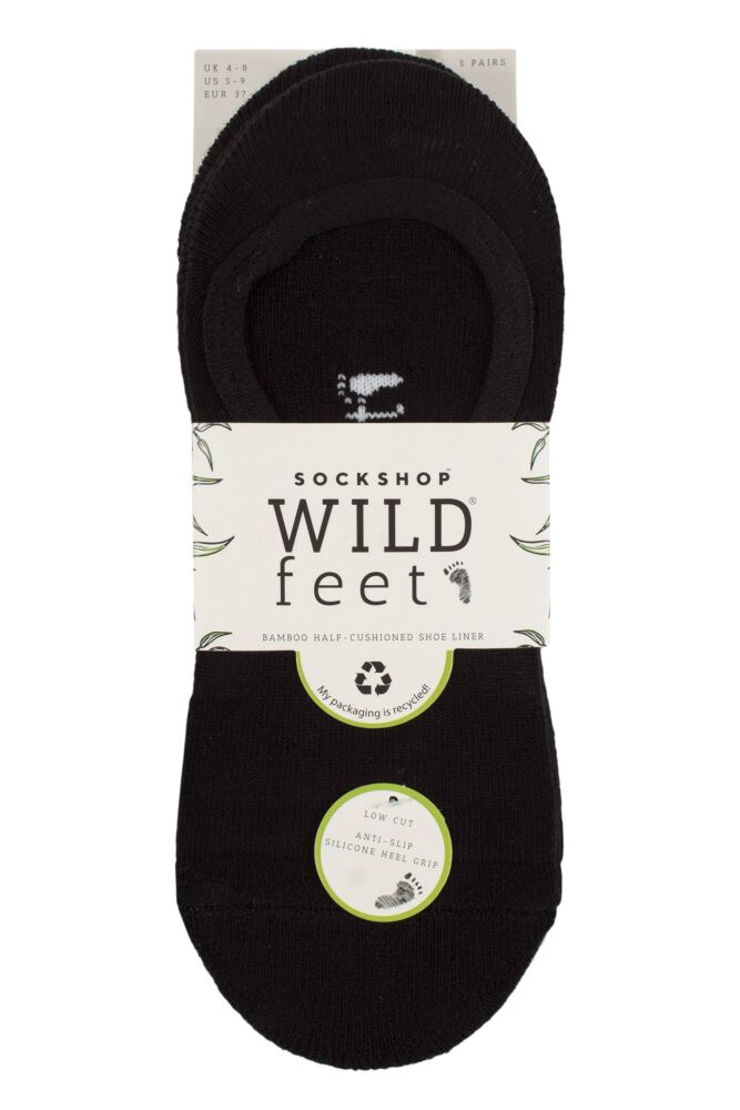 sockshop WildfeetWomens Plain Bamboo Half-Cushioned Shoe Liner Socks 5-Pair
