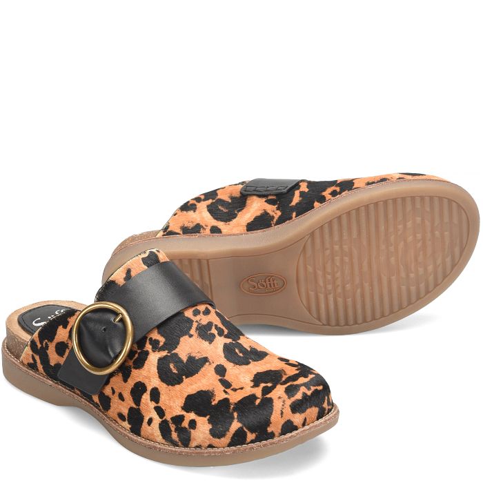 söfft Billie Shop Flats Mules Coffee (Animal Print)