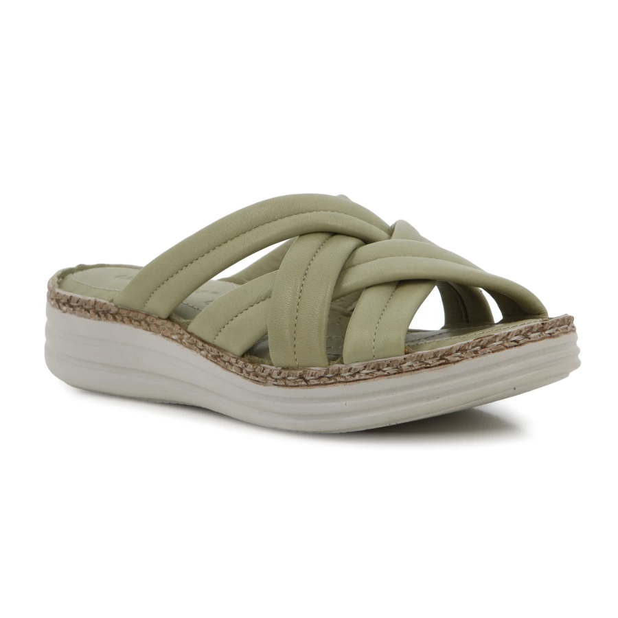 Soft Style Hush Puppies Bellatrix Sandals Green Chrome Leather