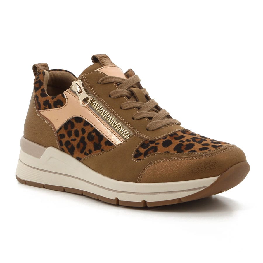 Soft Style Hush Puppies Macy Sneakers Camel Leopard