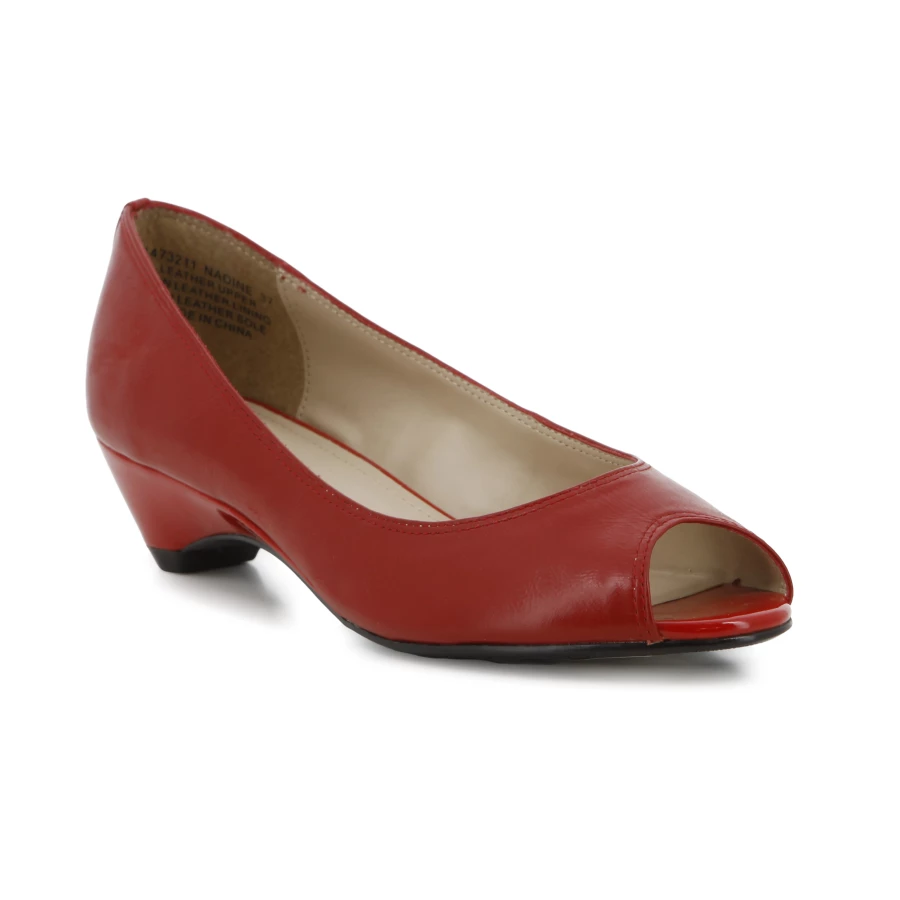 Soft Style Hush Puppies Nadine Low Heels Red Crinkle Patent