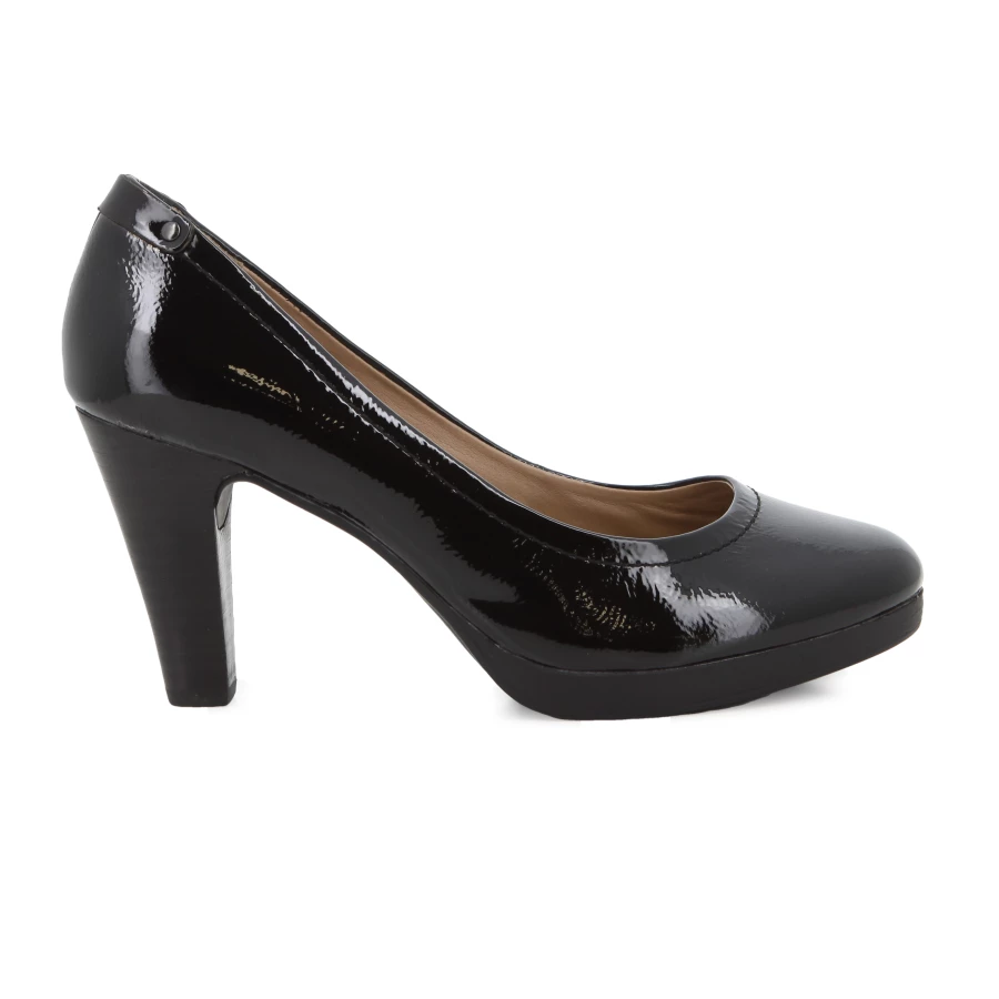 soft style Hush Puppies Reni Heels Black Crinkle Patent Leather