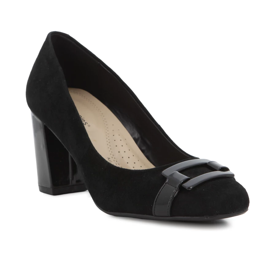 Soft Style Hush Puppies Trim Block Heels Black Leather