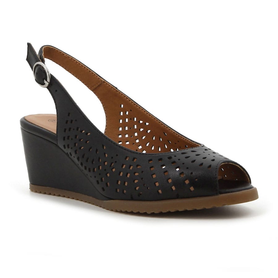 Soft Style Hush Puppies Katya Wedges Black Leather