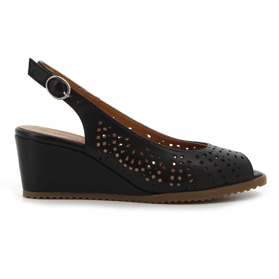 soft style Hush Puppies Katya Wedges Black Leather