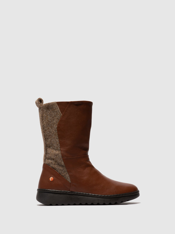 softinos Zip Up Boots EZRA649SOF COGNAC W/TAUPE FELT
