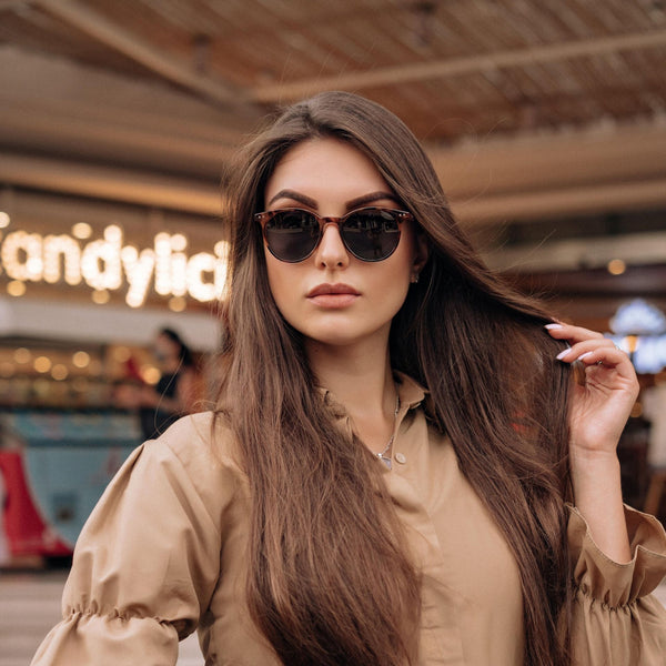 Sojos May Sunglasses Amber Tortoise Frame Black Lens