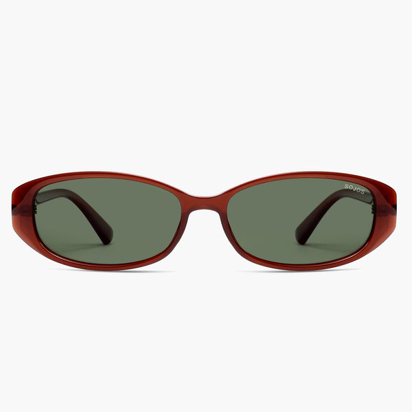 sojos SJ2641 Sunglasses Red Brown Frame Green Lens