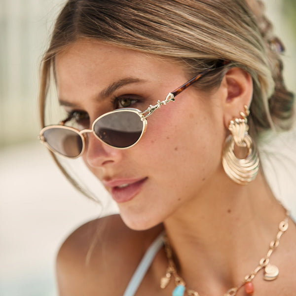 Sojos Staghorn Coral Sunglasses Gold Frame Brown Lens