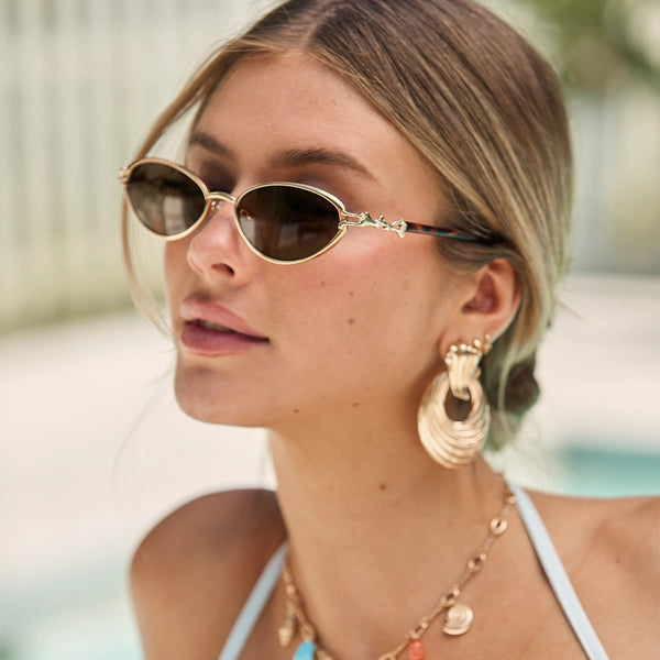 Sojos Staghorn Coral Sunglasses Gold Frame Brown Lens